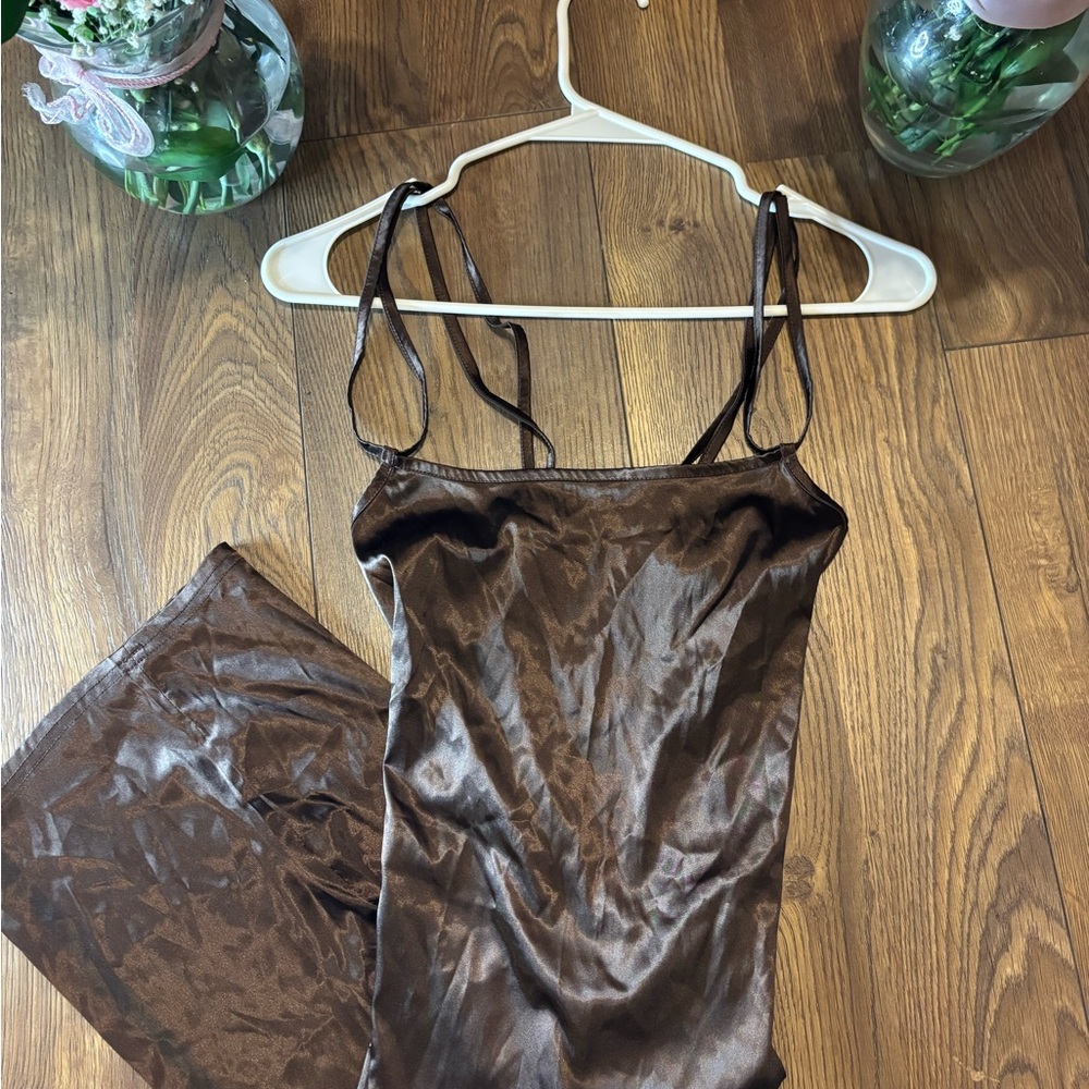 Women’s brown silk criss Cross Cami dress